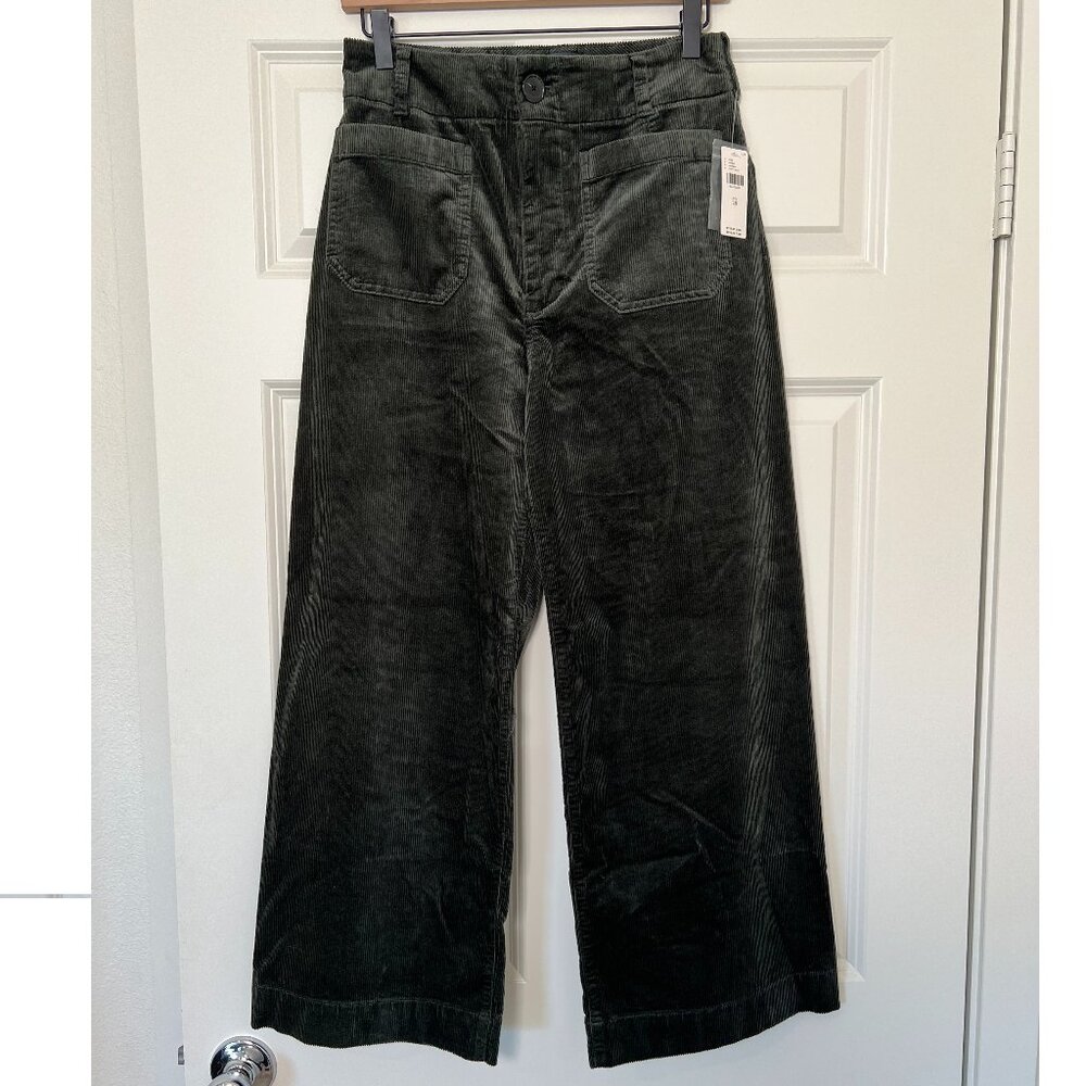 The Colette Corduroy Crop Wide-Leg Pants by Maeve in Dark Olive